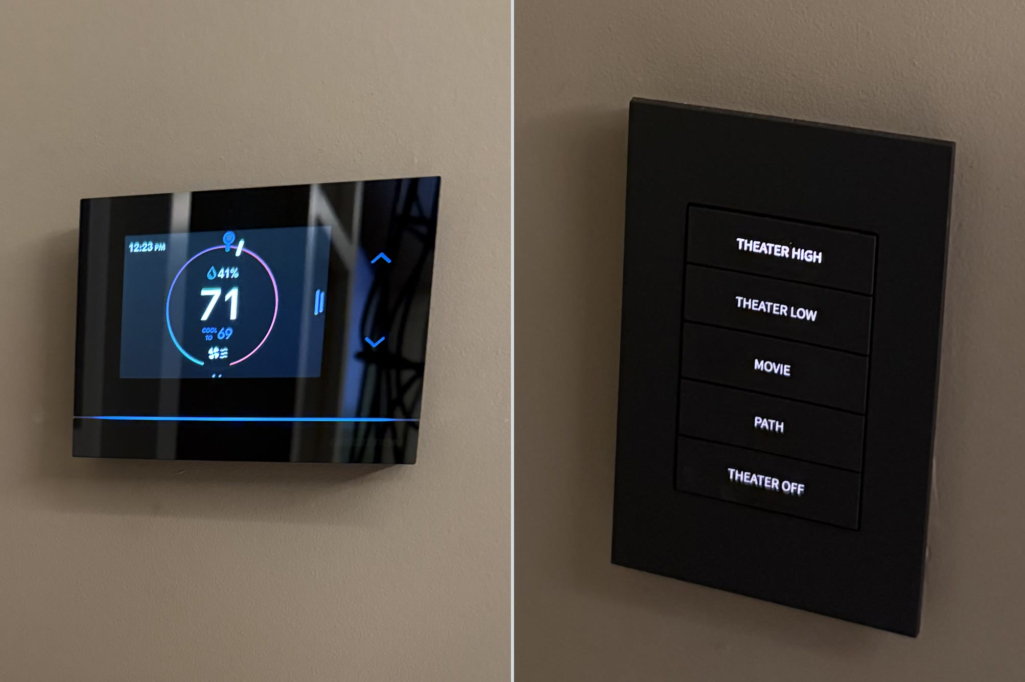 Thermostat and theater keypad, entry wall